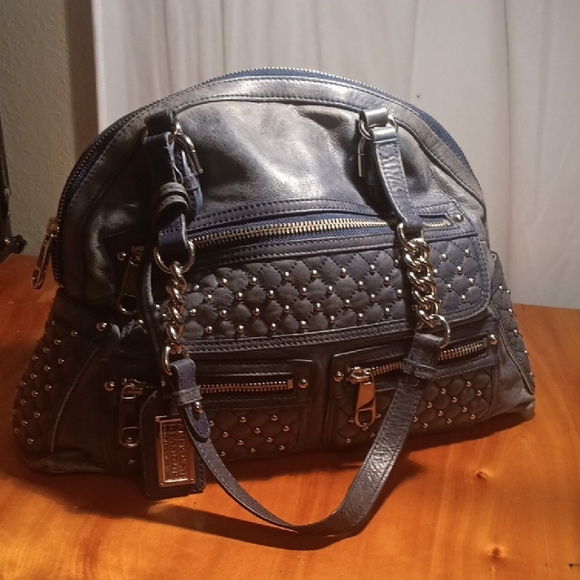 Badgley Mischka American Glamour Stylish Blue Handbag with Chain Detail Leather - Picture 1 of 11
